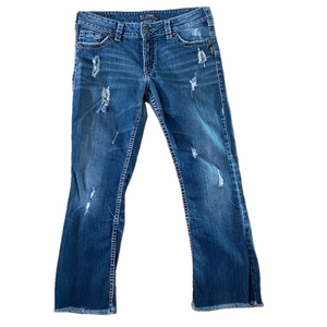 Silver Suki Surplus Distressed Raw Hem Bedazzled Jeans Size 33 w31/l32